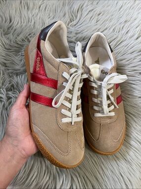 Gola Suede Sneakers with Red Metallic Stripes